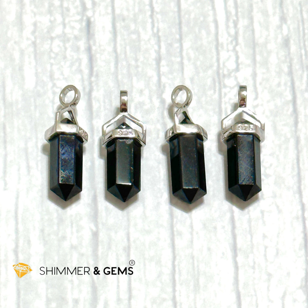 Black Tourmaline Double Pointer 925 Silver Pendant (Protection)