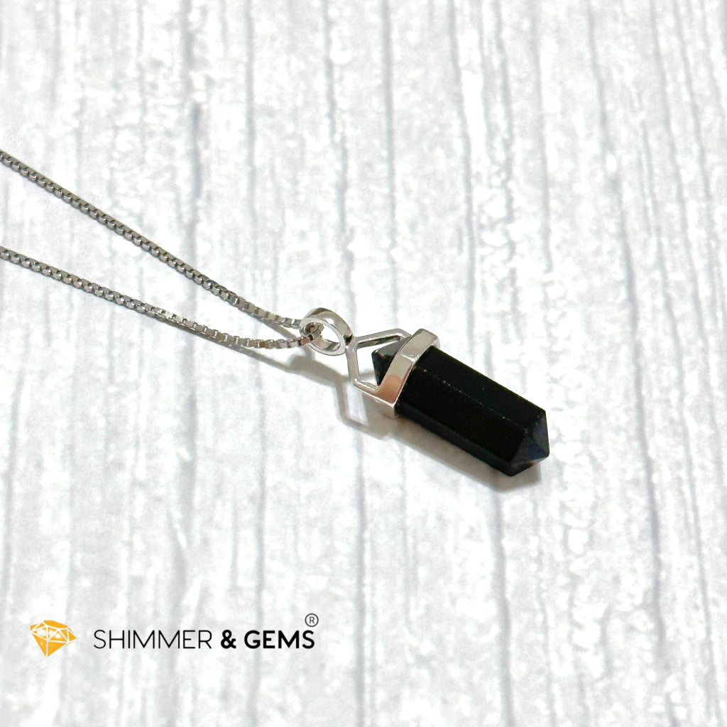 Black Tourmaline Double Pointer 925 Silver Pendant (Protection)