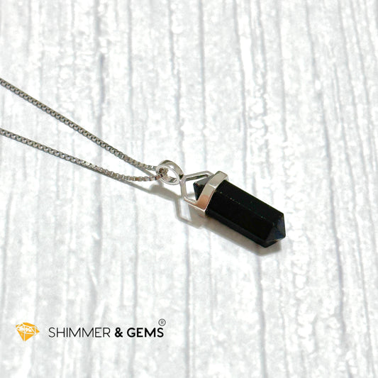 Black Tourmaline Double Pointer 925 Silver Pendant (Protection)