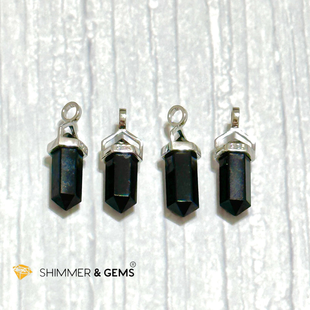 Black Tourmaline Double Pointer 925 Silver Pendant (Protection)