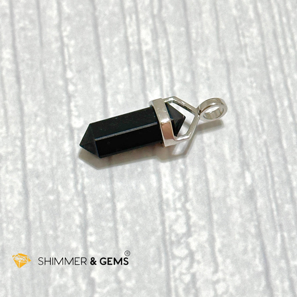 Black Tourmaline Double Pointer 925 Silver Pendant (Protection)