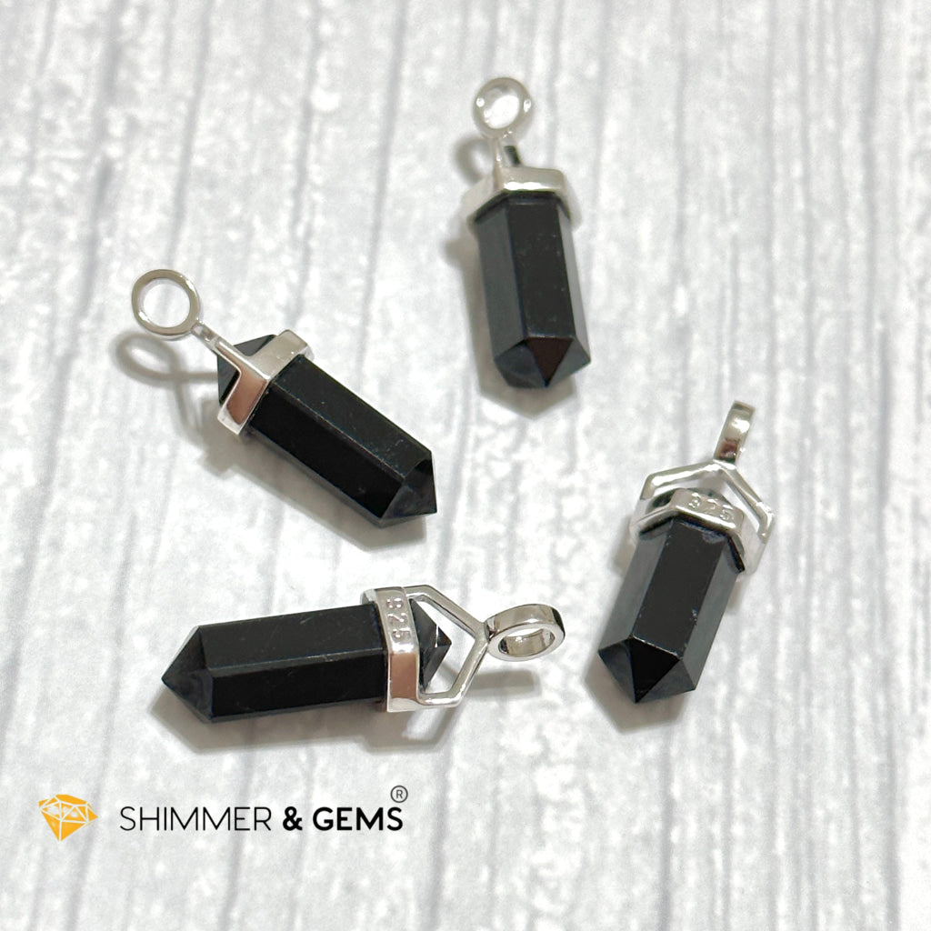 Black Tourmaline Double Pointer 925 Silver Pendant (Protection)