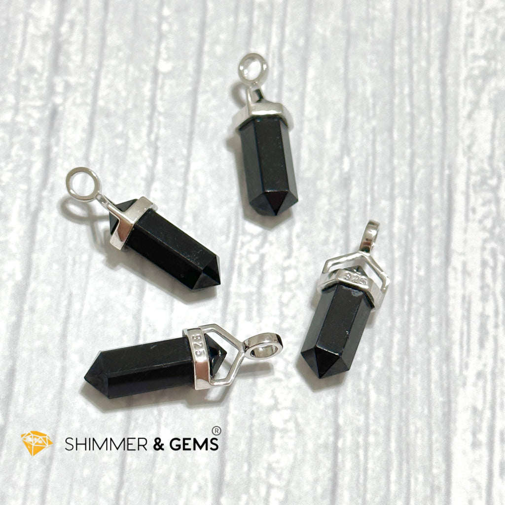Black Tourmaline Double Pointer 925 Silver Pendant (Protection)