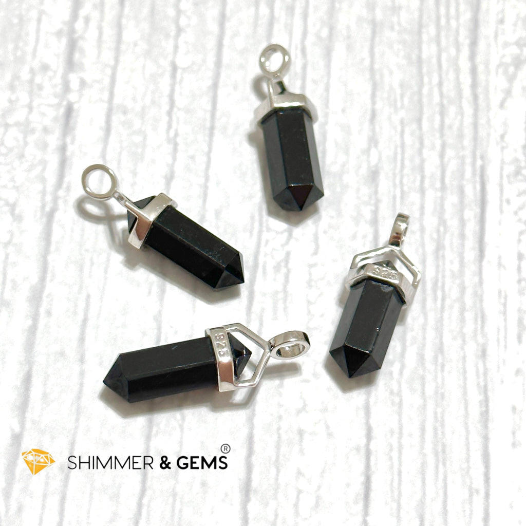 Black Tourmaline Double Pointer 925 Silver Pendant (Protection)