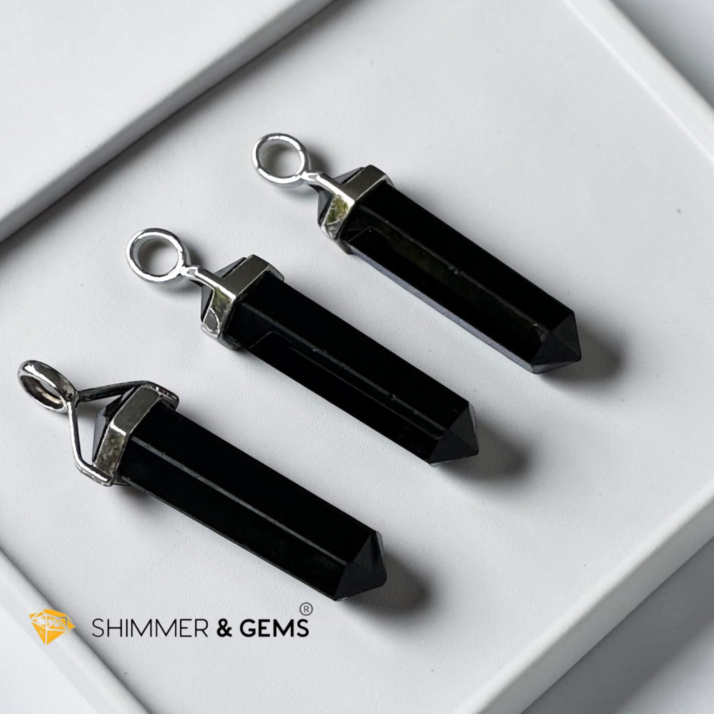 Black Tourmaline Double Pointer Pendant in 925 Silver 40mm (Protection & Energy Shield)