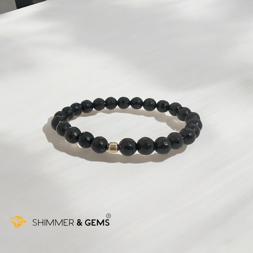 Black Tourmaline Faceted 8mm Bracelet with 14k Gold Filled (Protection)