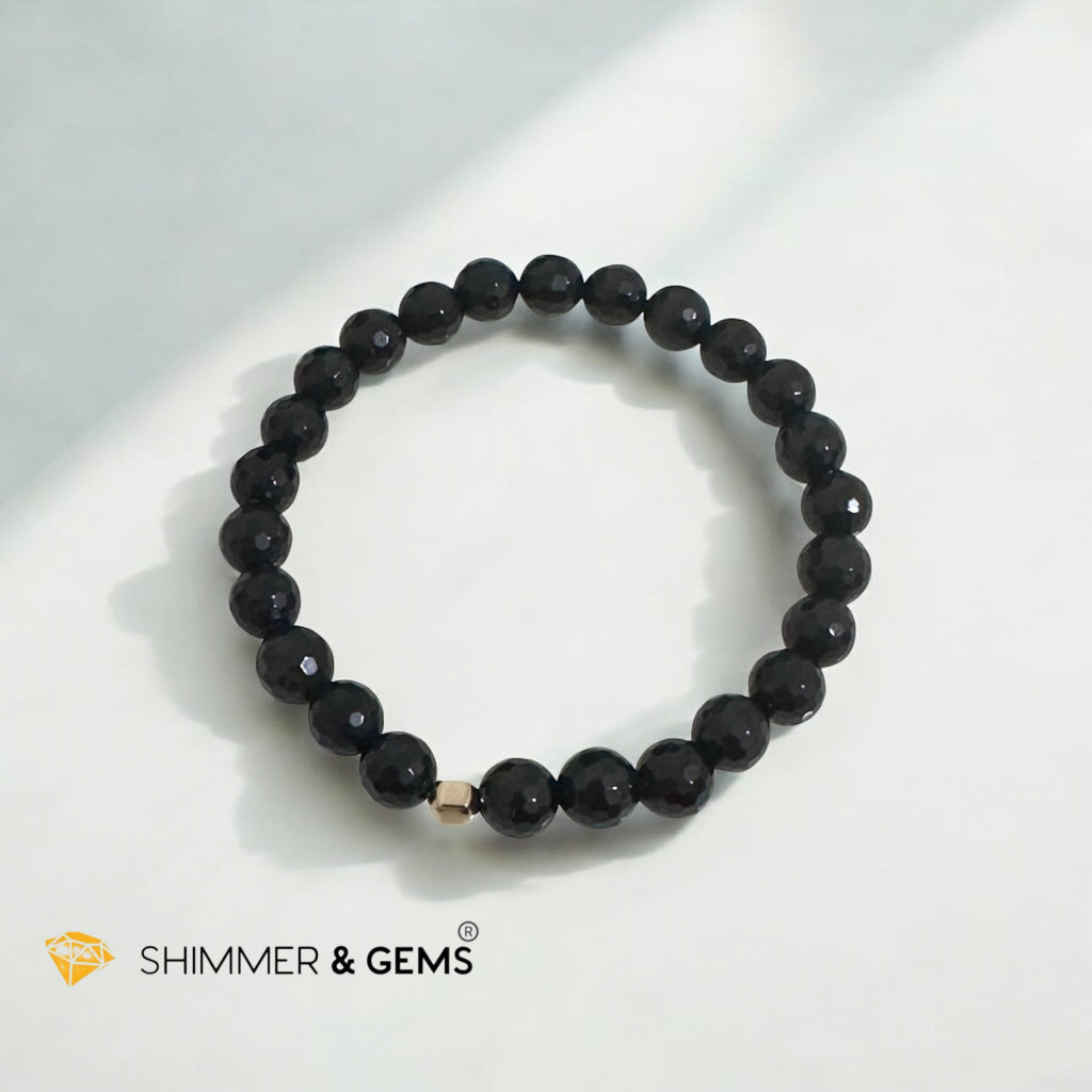 Black Tourmaline Faceted 8mm Bracelet with 14k Gold Filled (Protection)