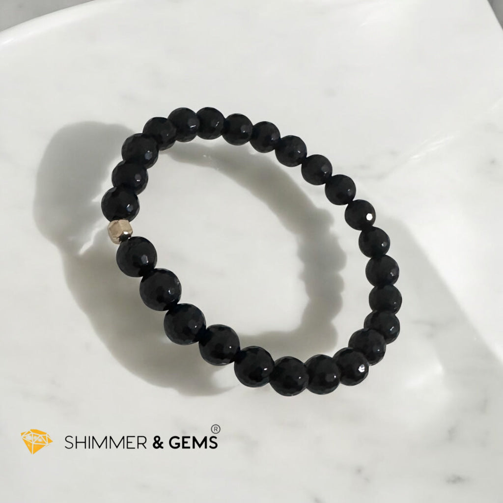 Black Tourmaline Faceted 8mm Bracelet with 14k Gold Filled (Protection)