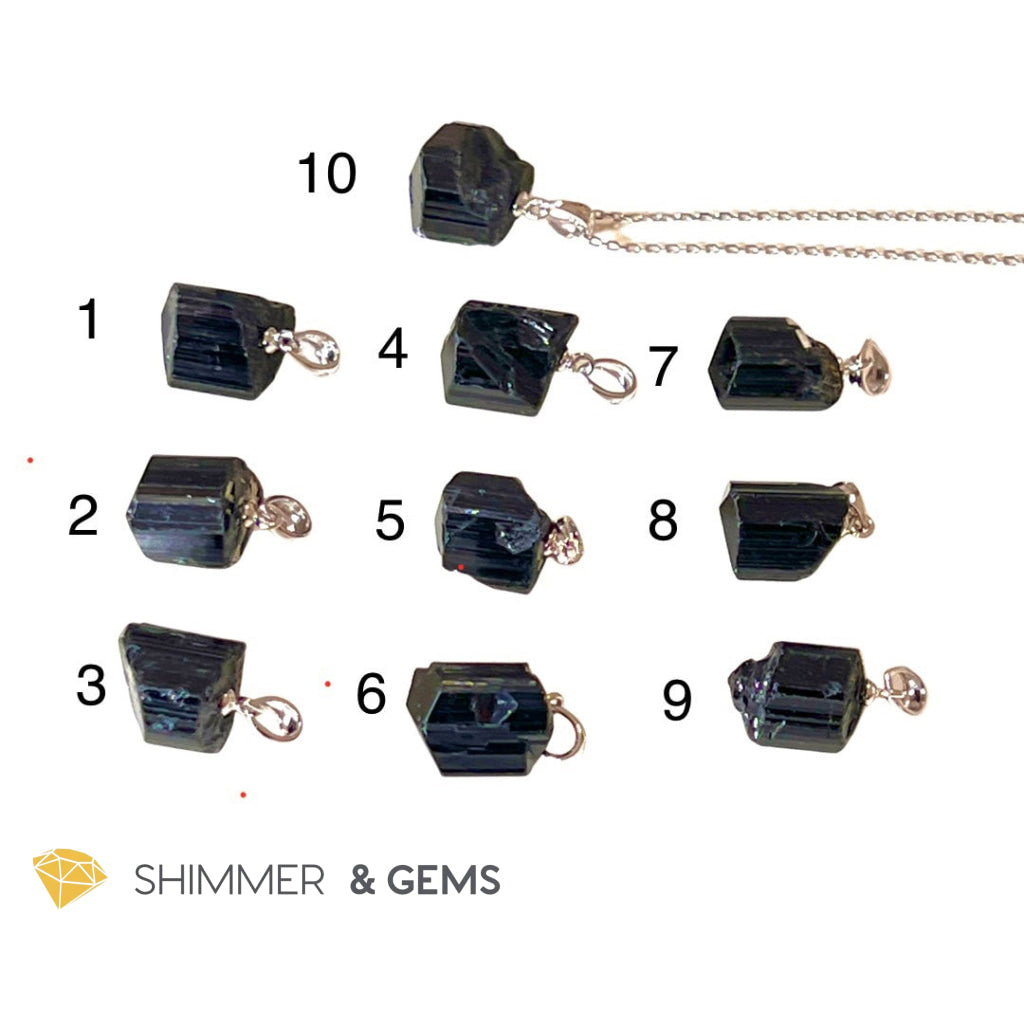 Black Tourmaline Raw 925 Silver Pendant (Protection) Photo 1 Only Charms & Pendants