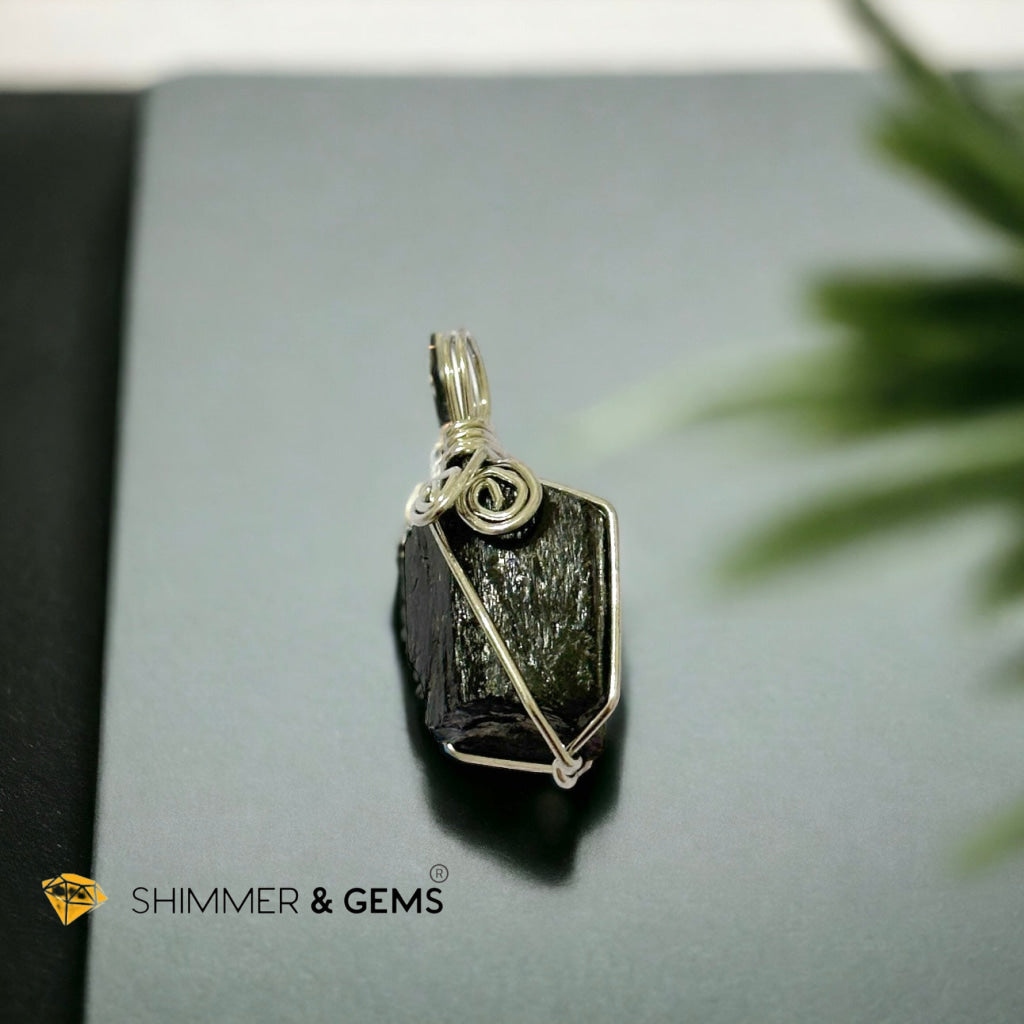 Black Tourmaline Raw Wire-wrapped Pendant (Copper) 35mm