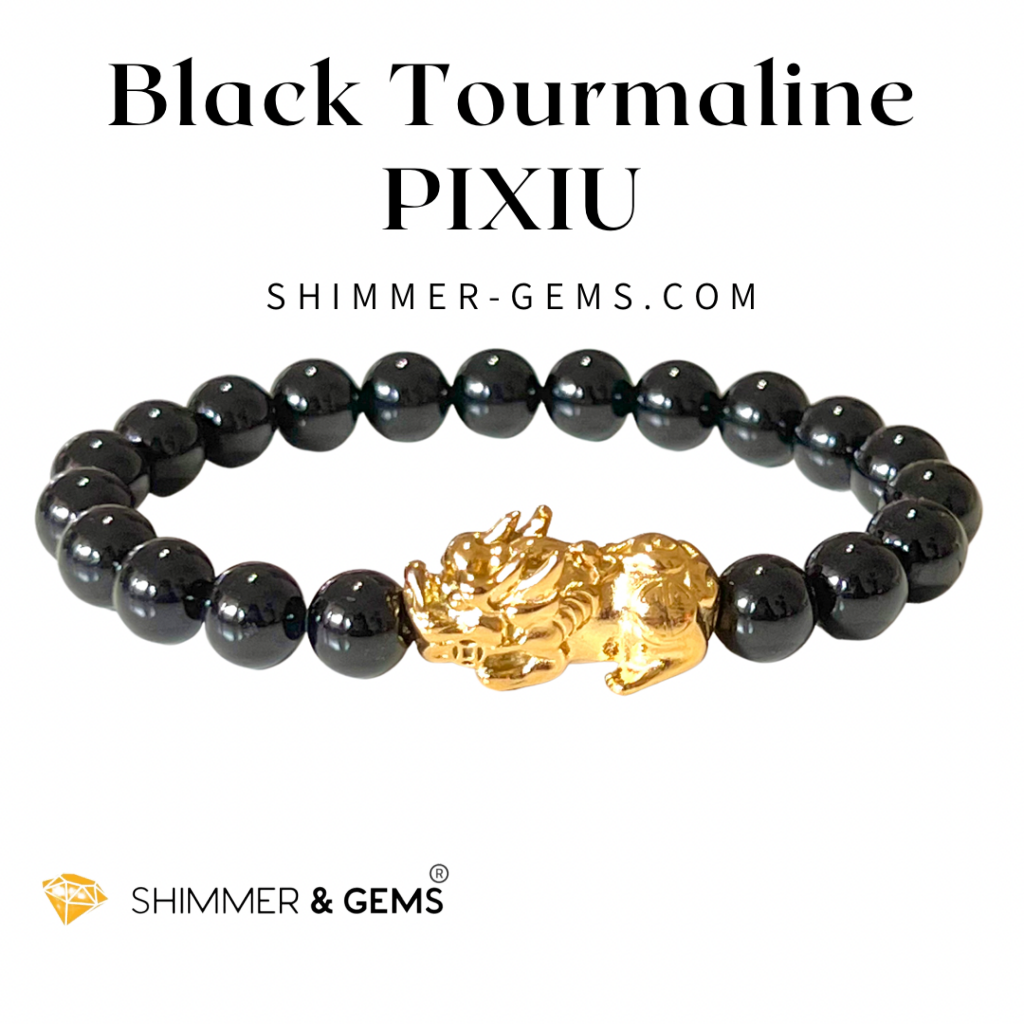 Black Tourmaline Stainless Steel Pixiu Bracelet (8Mm) Bracelets