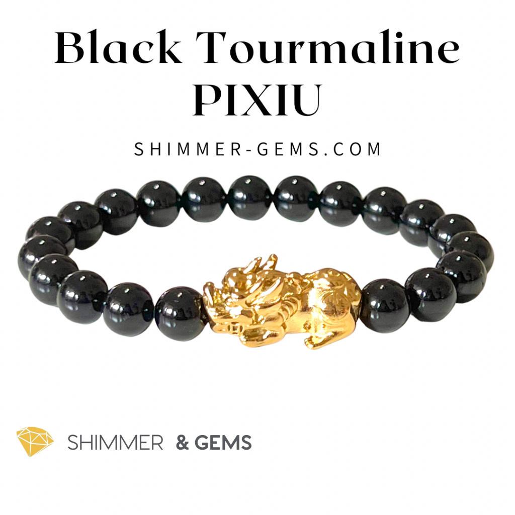 Black Tourmaline Stainless Steel Pixiu Bracelet (8Mm) Bracelets