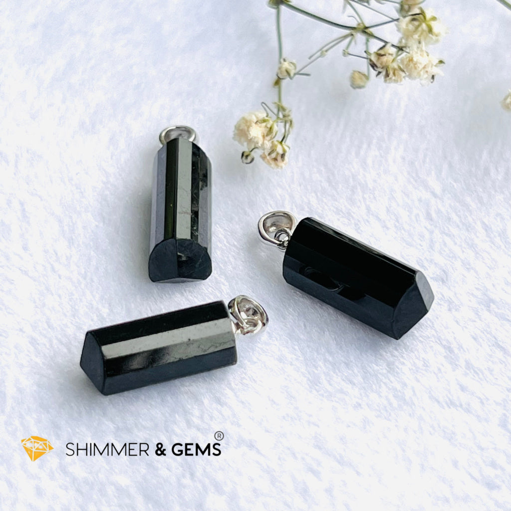 Black Tourmaline Tube Pendant (Protection) Charms & Pendants