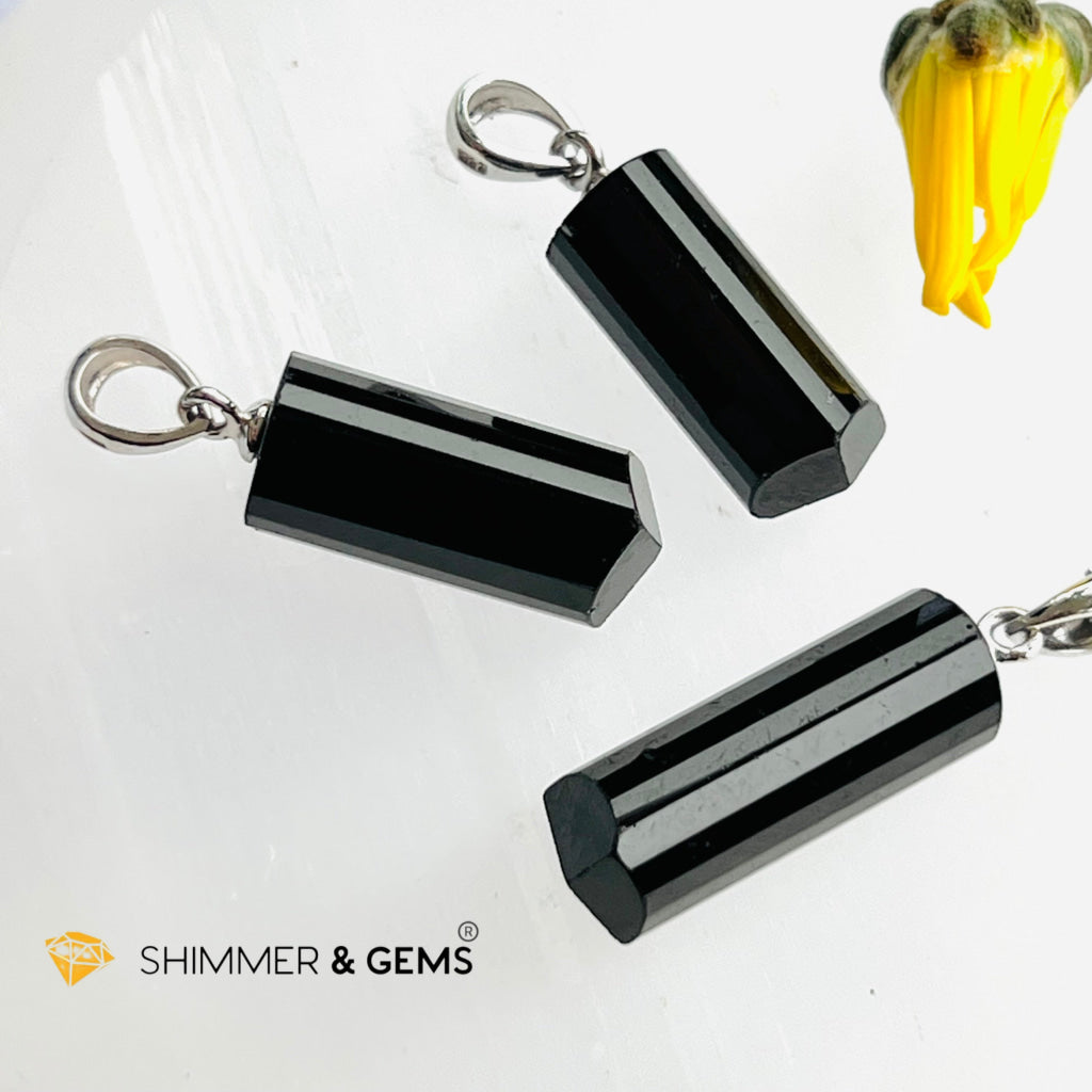 Black Tourmaline Tube Pendant (Protection) Charms & Pendants