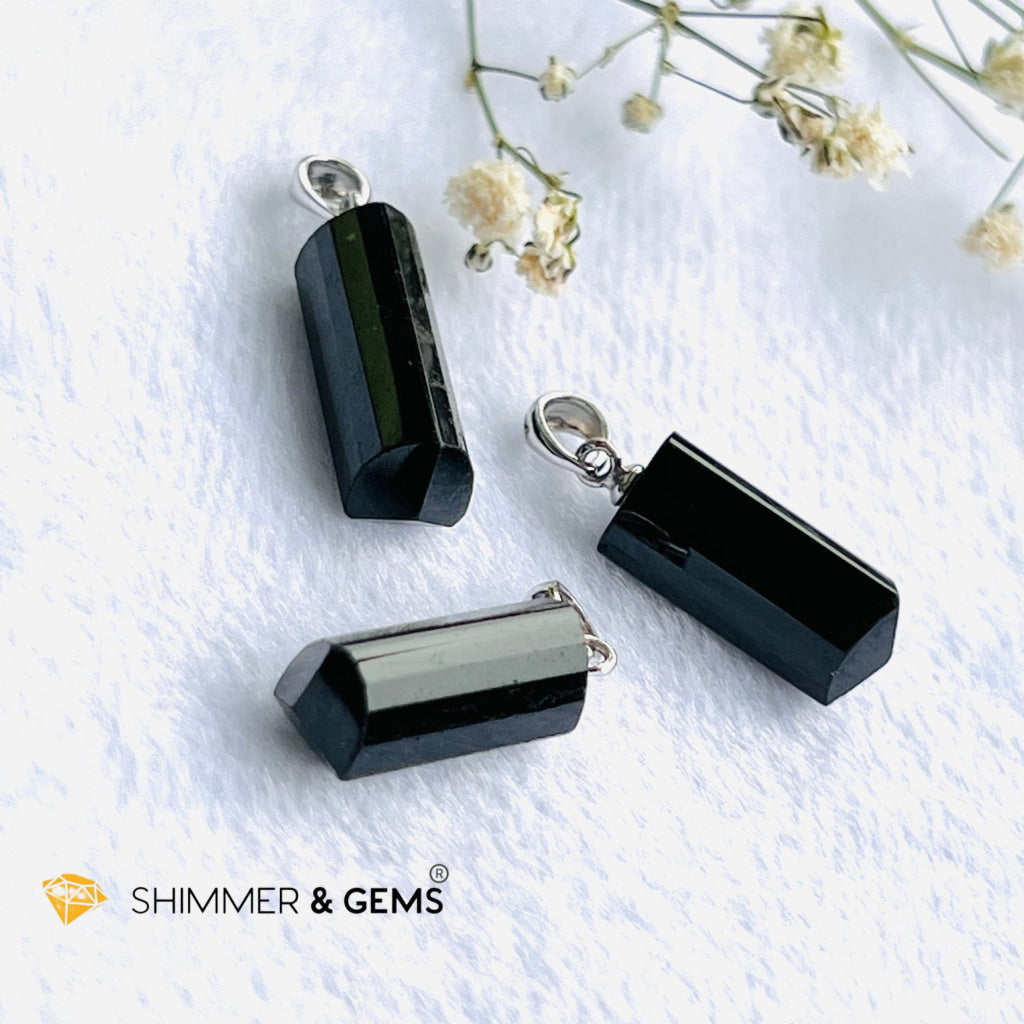 Black Tourmaline Tube Pendant (Protection) Charms & Pendants