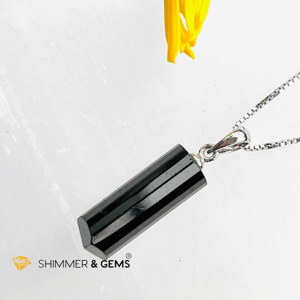Black Tourmaline Tube Pendant (Protection) Charms & Pendants
