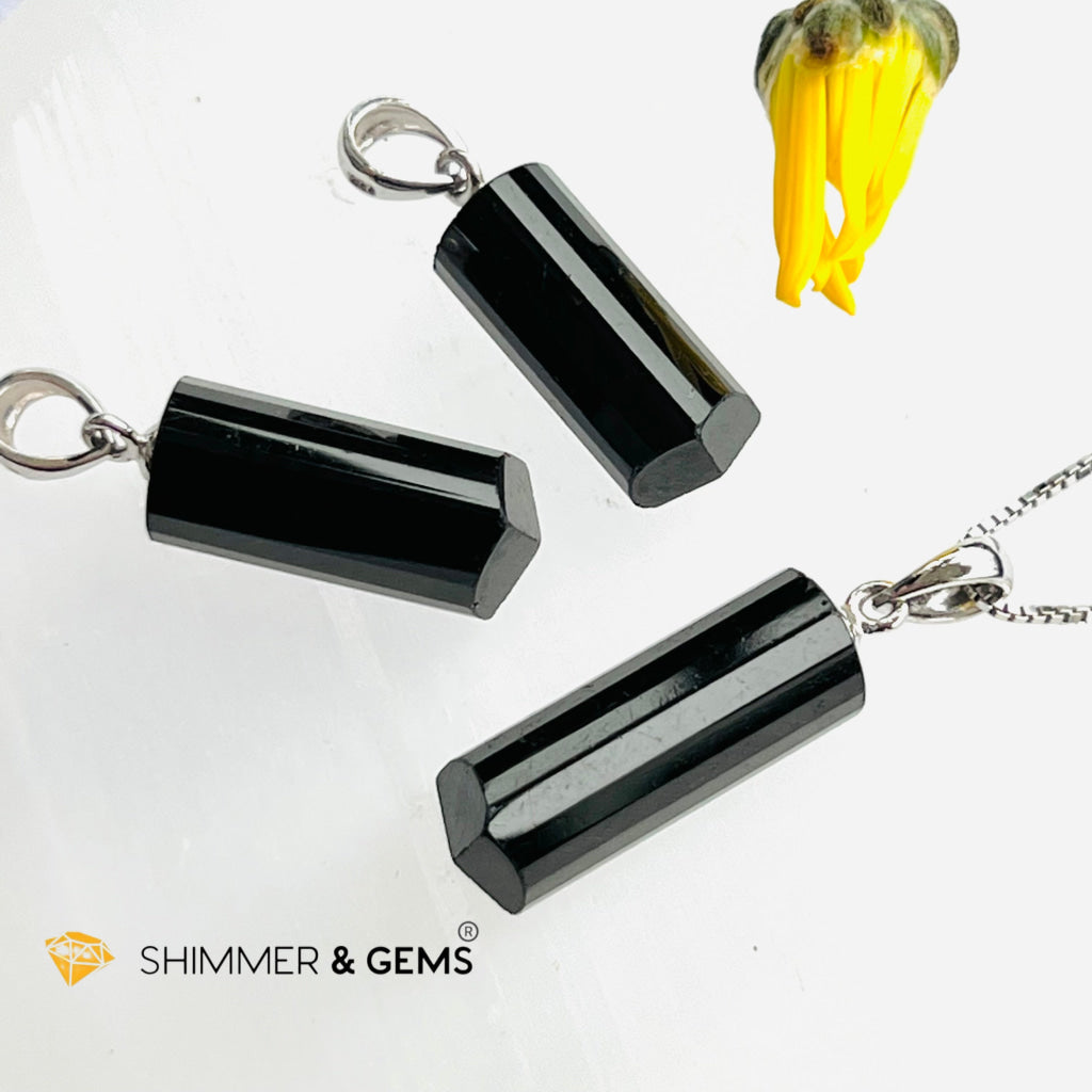 Black Tourmaline Tube Pendant (Protection) Charms & Pendants