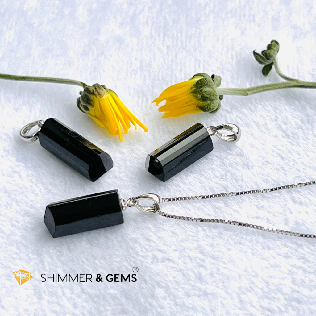 Black Tourmaline Tube Pendant (Protection) Charms & Pendants