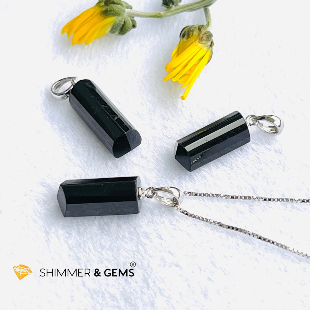 Black Tourmaline Tube Pendant (Protection) Charms & Pendants