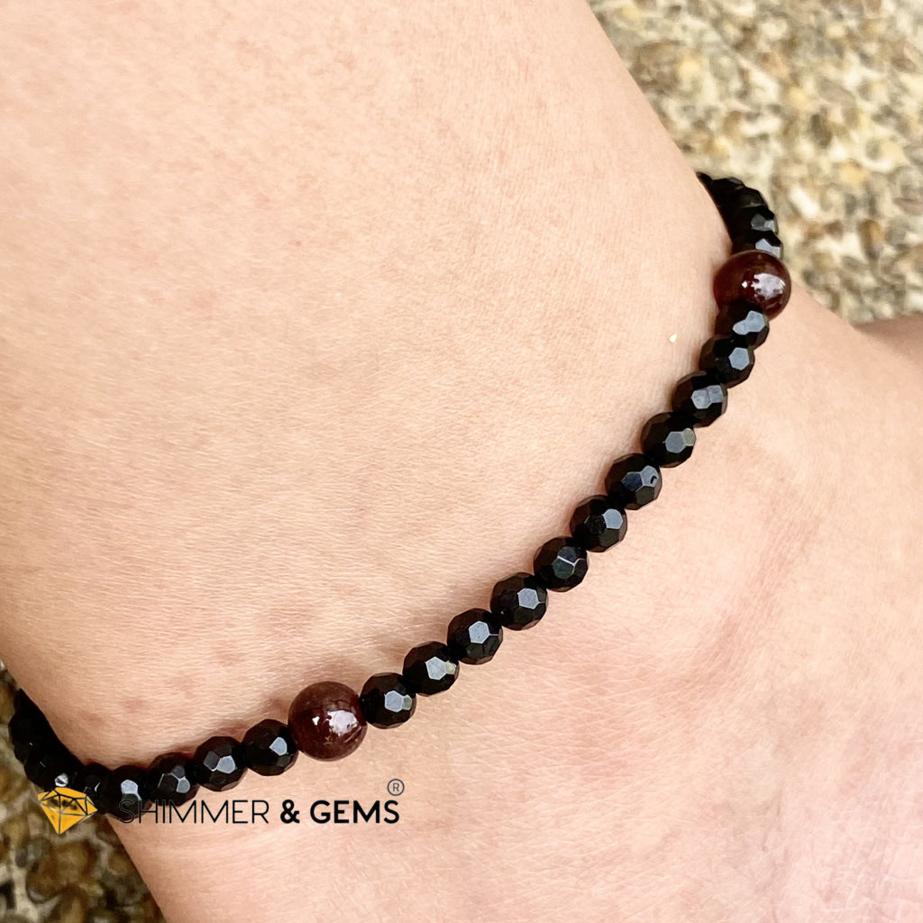 Black Tourmaline With Garnet Anklet Bracelets