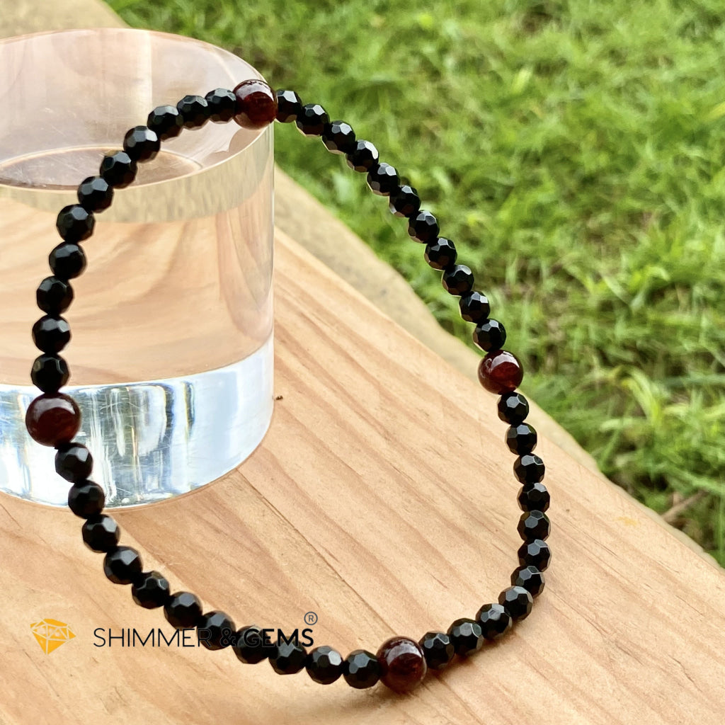 Black Tourmaline With Garnet Anklet Bracelets