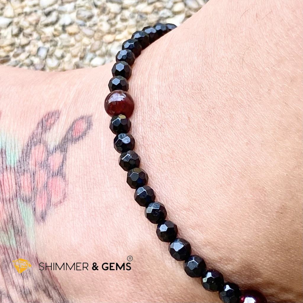 Black Tourmaline With Garnet Anklet Bracelets