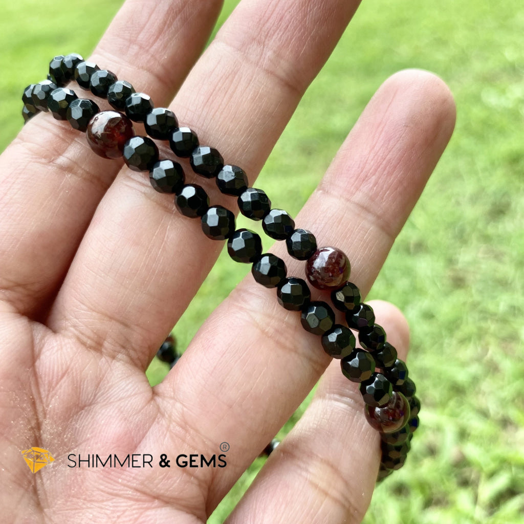 Black Tourmaline With Garnet Anklet Bracelets