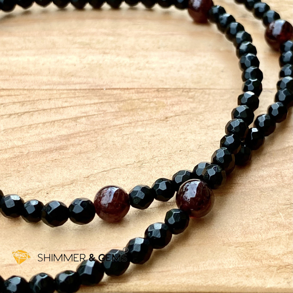 Black Tourmaline With Garnet Anklet Size 8 Bracelets