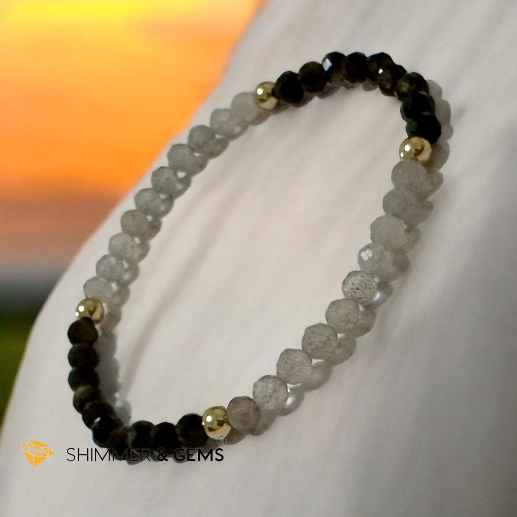 Blockage Breaker Bracelet (Labradorite and Obsidian 4mm Faceted with Stainless Steel Beads)