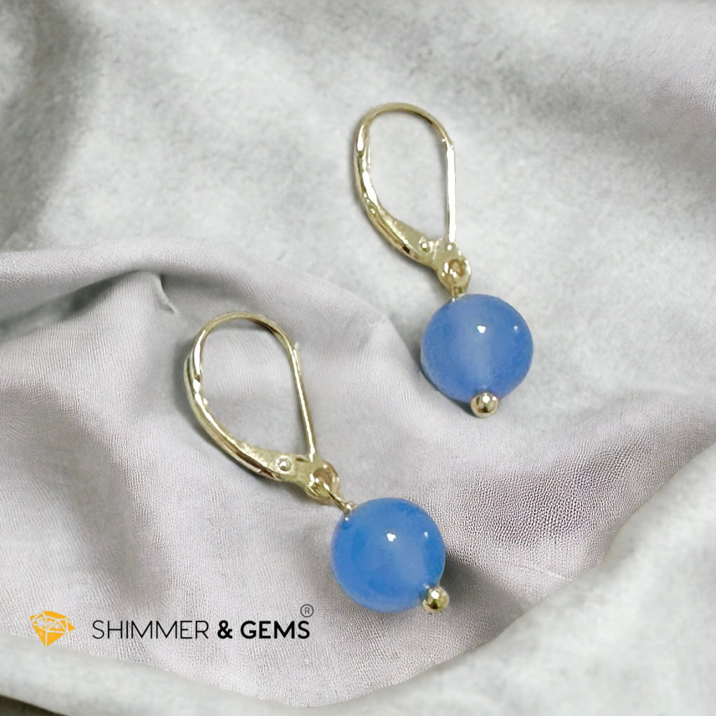 Blue Agate 8mm Ball 925 Silver Leverback Hook Earring