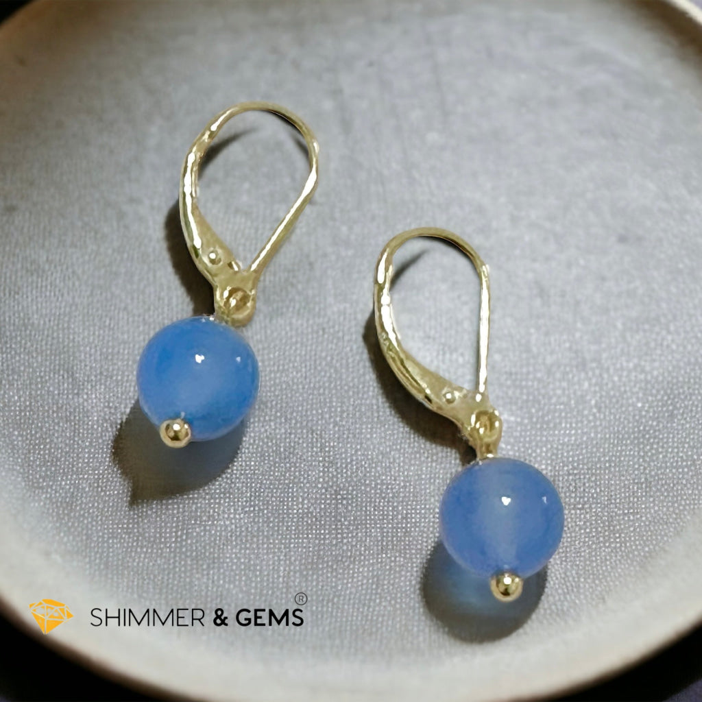 Blue Agate 8mm Ball 925 Silver Leverback Hook Earring