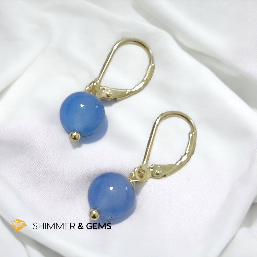 Blue Agate 8mm Ball 925 Silver Leverback Hook Earring