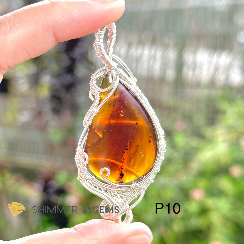 Blue Amber Wire-Wrapped Pendant (Stainless Steel) Indonesia Photo 10