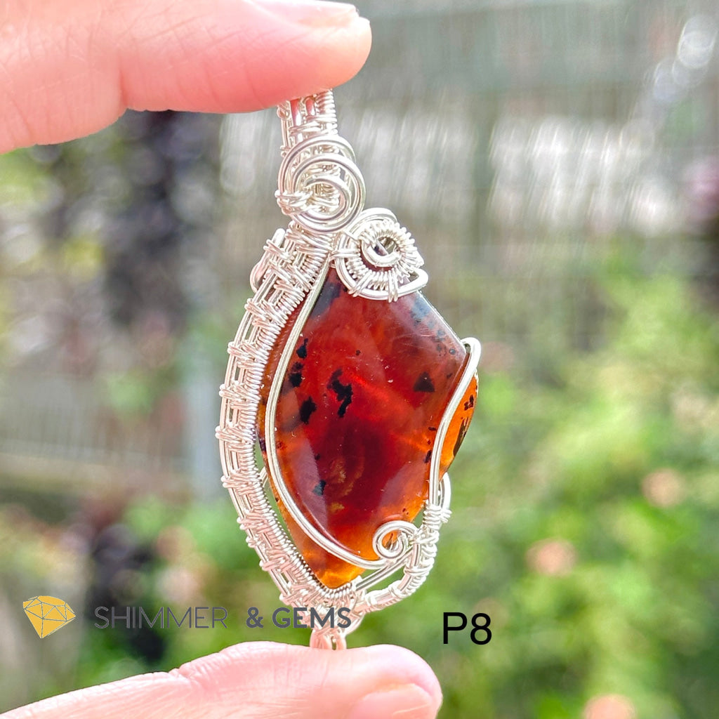 Blue Amber Wire-Wrapped Pendant (Stainless Steel) Indonesia Photo 8