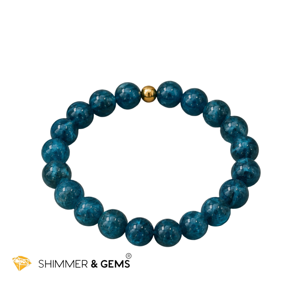 Blue Apatite 8mm Bracelet with 14k Gold Filled Bead (Weight Management)