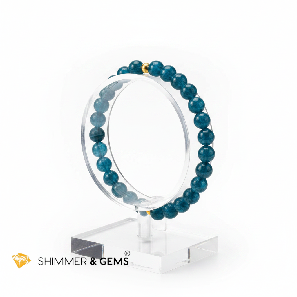 Blue Apatite 8mm Bracelet with 14k Gold Filled Bead (Weight Management)