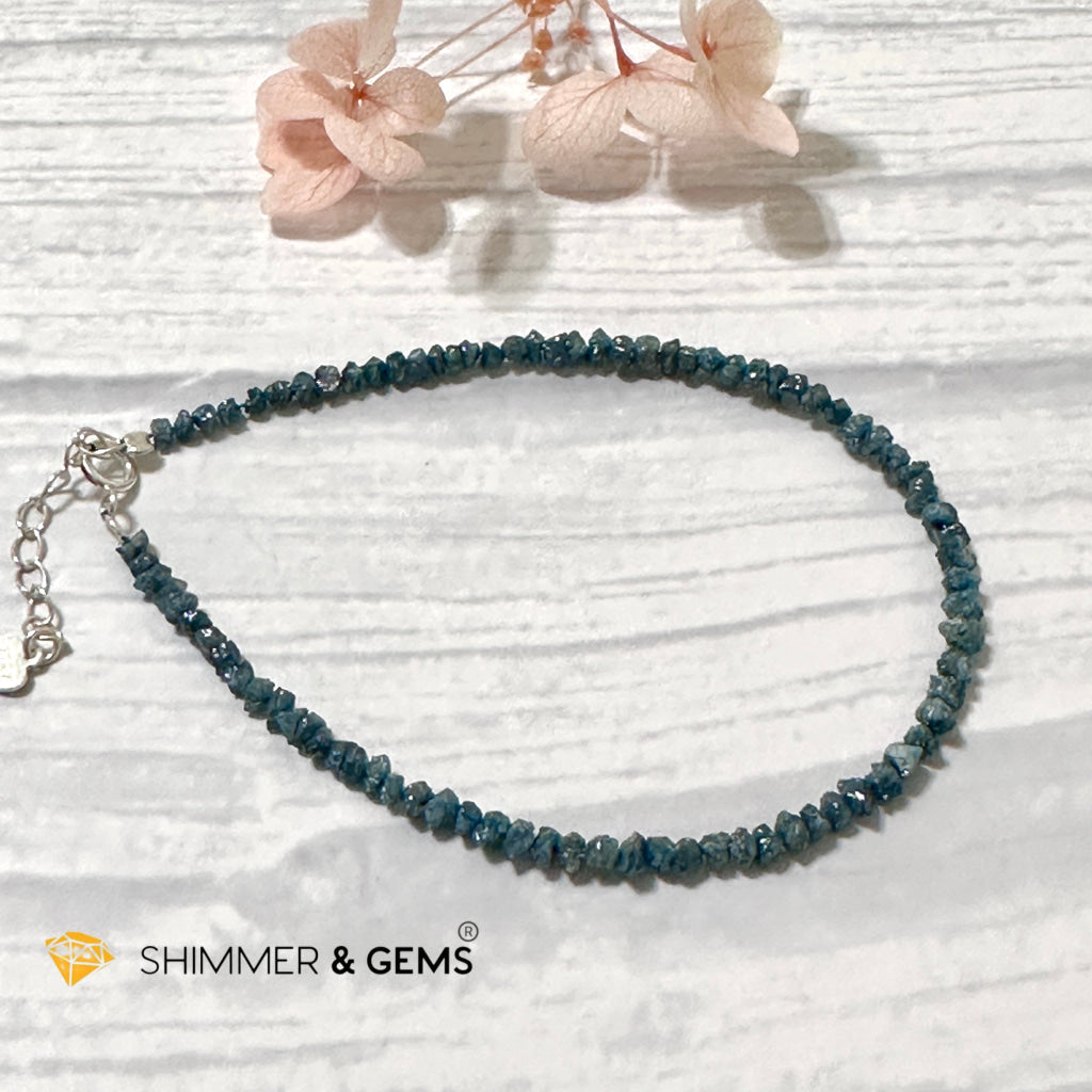 Blue Diamond Raw 925 Silver Bracelet (2.5-3.5mm Rondelle)