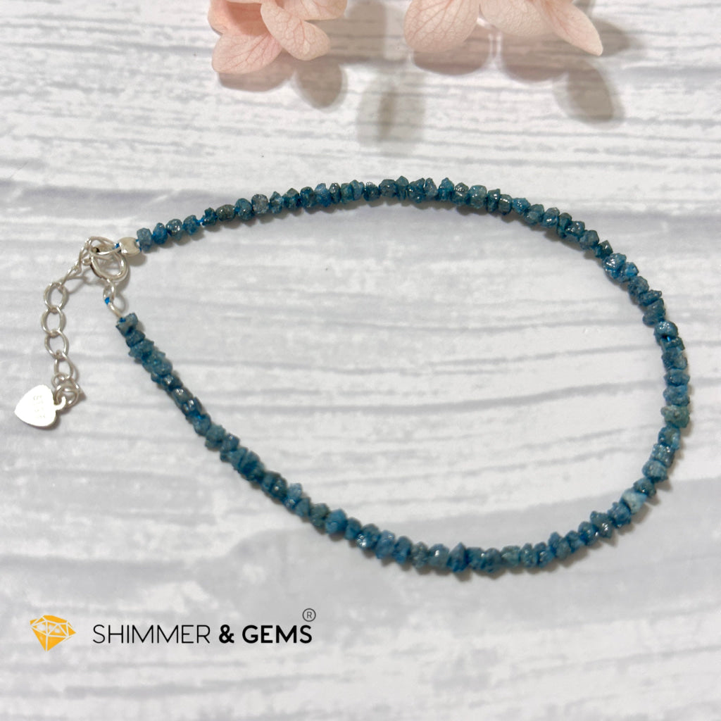 Blue Diamond Raw 925 Silver Bracelet (2.5-3.5mm Rondelle)