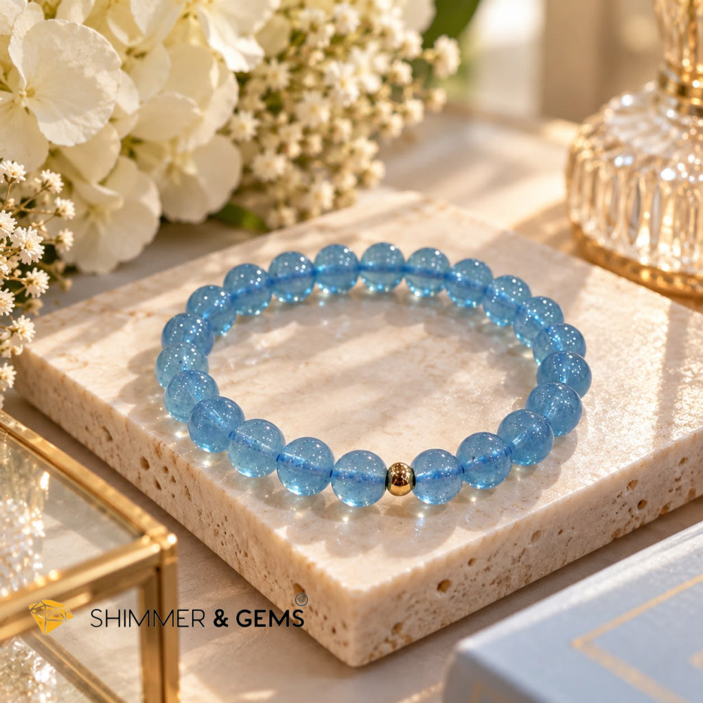 Blue Ice Aquamarine 7mm High Grade Premium Bracelet