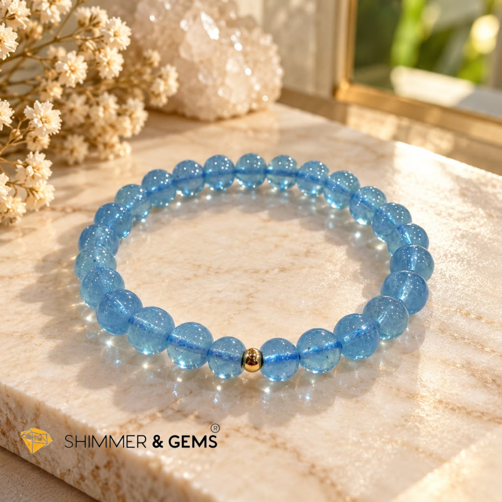 Blue Ice Aquamarine 7mm High Grade Premium Bracelet