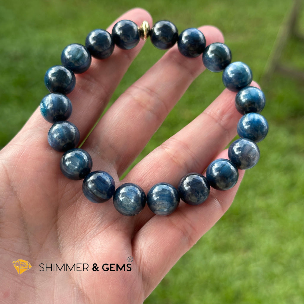 Blue Kyanite 10mm Bracelet with 14k gold filled Bead (AAA Grade) For Men & Women (Not Dyed, All Natural)