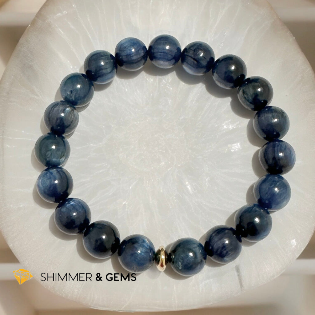 Blue Kyanite 10mm Bracelet with 14k gold filled Bead (AAA Grade) For Men & Women (Not Dyed, All Natural)