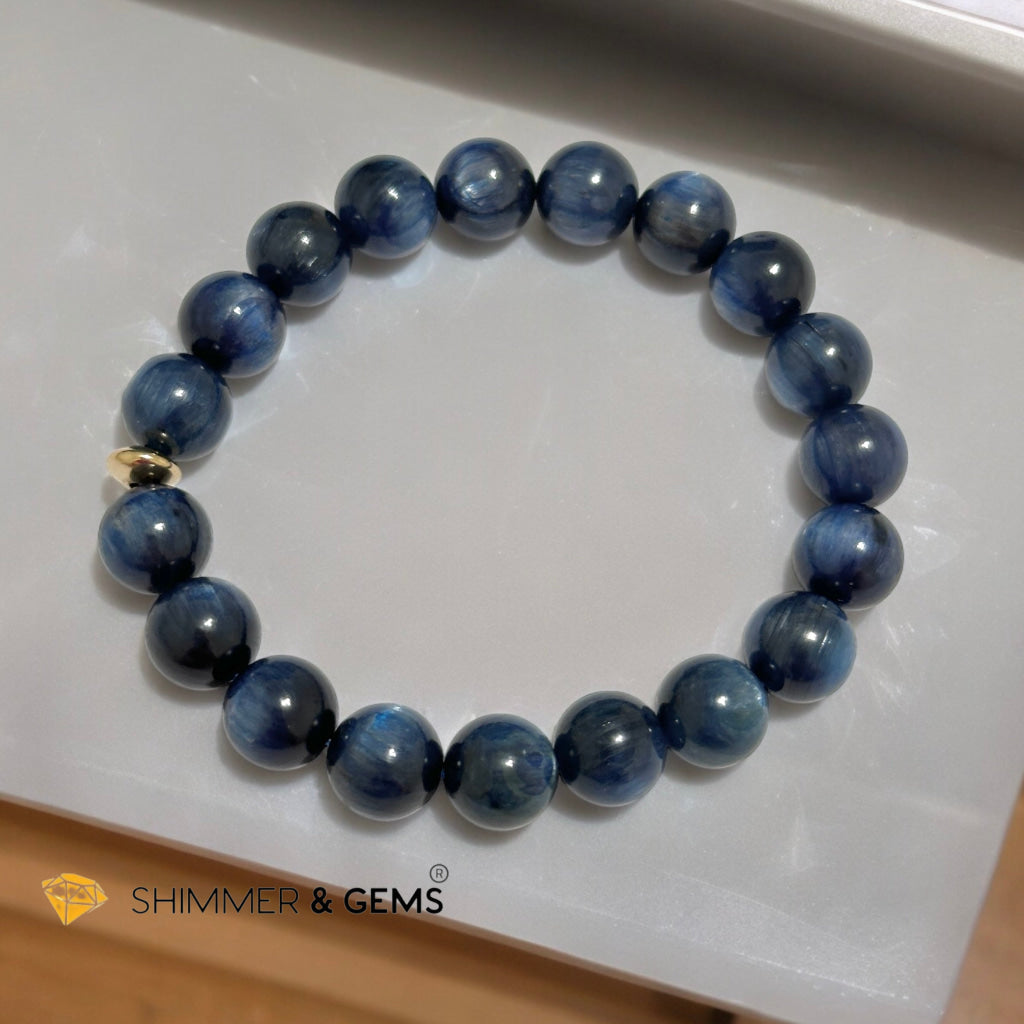 Blue Kyanite 10mm Bracelet with 14k gold filled Bead (AAA Grade) For Men & Women (Not Dyed, All Natural) Premium, Encoded & Activated