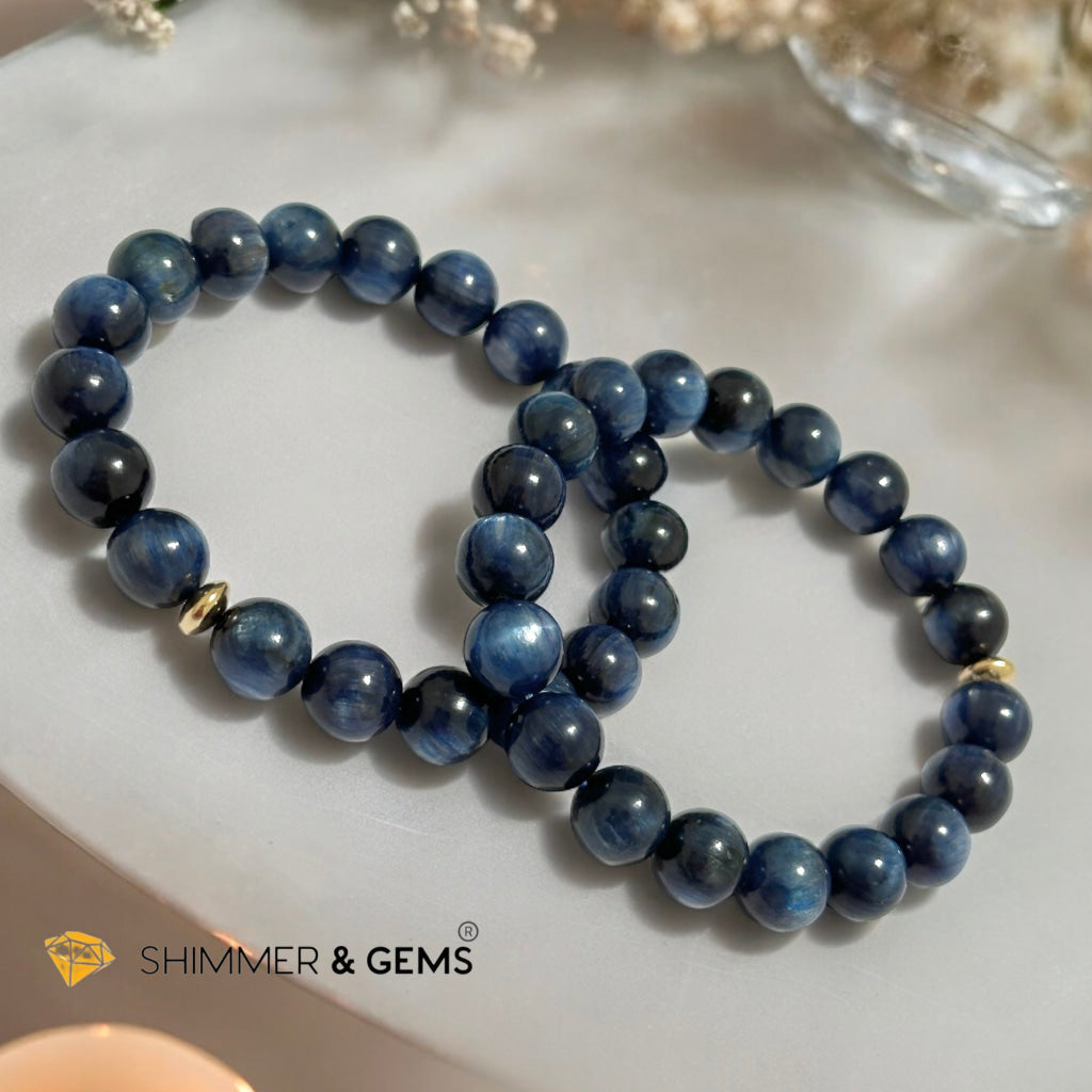 Blue Kyanite 10mm Bracelet with 14k gold filled Bead (AAA Grade) For Men & Women (Not Dyed, All Natural) Premium, Encoded & Activated