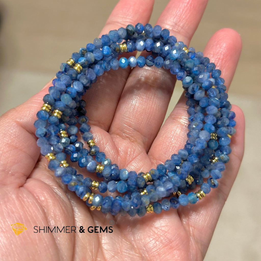 Blue Kyanite 3x4mm Faceted Rondelle with Stainless Steel Bracelet (High Vibes)