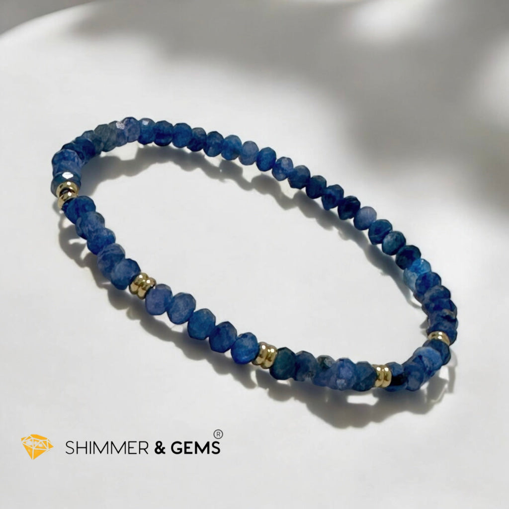 Blue Kyanite 3x4mm Faceted Rondelle with Stainless Steel Bracelet (High Vibes)