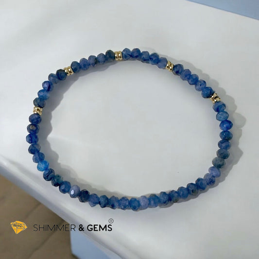 Blue Kyanite 3x4mm Faceted Rondelle with Stainless Steel Bracelet (High Vibes)