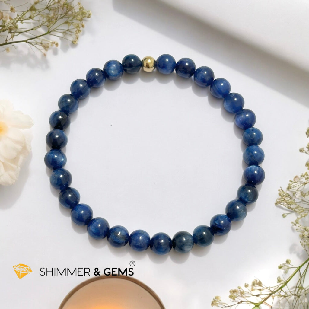 Blue Kyanite 6mm Bracelet with 5mm Gold Filled Bead (High Frequency)AA Grade