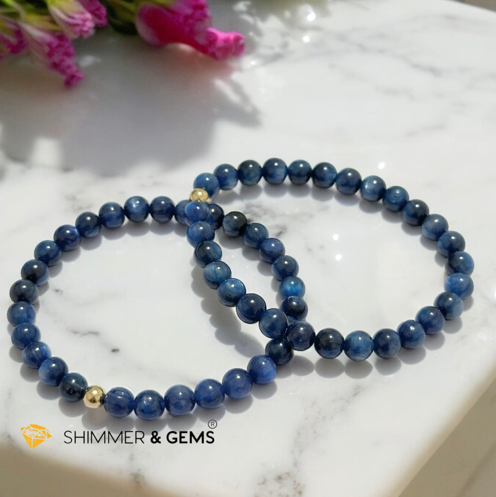 Blue Kyanite 6mm Bracelet with 5mm Gold Filled Bead (High Frequency)AA Grade