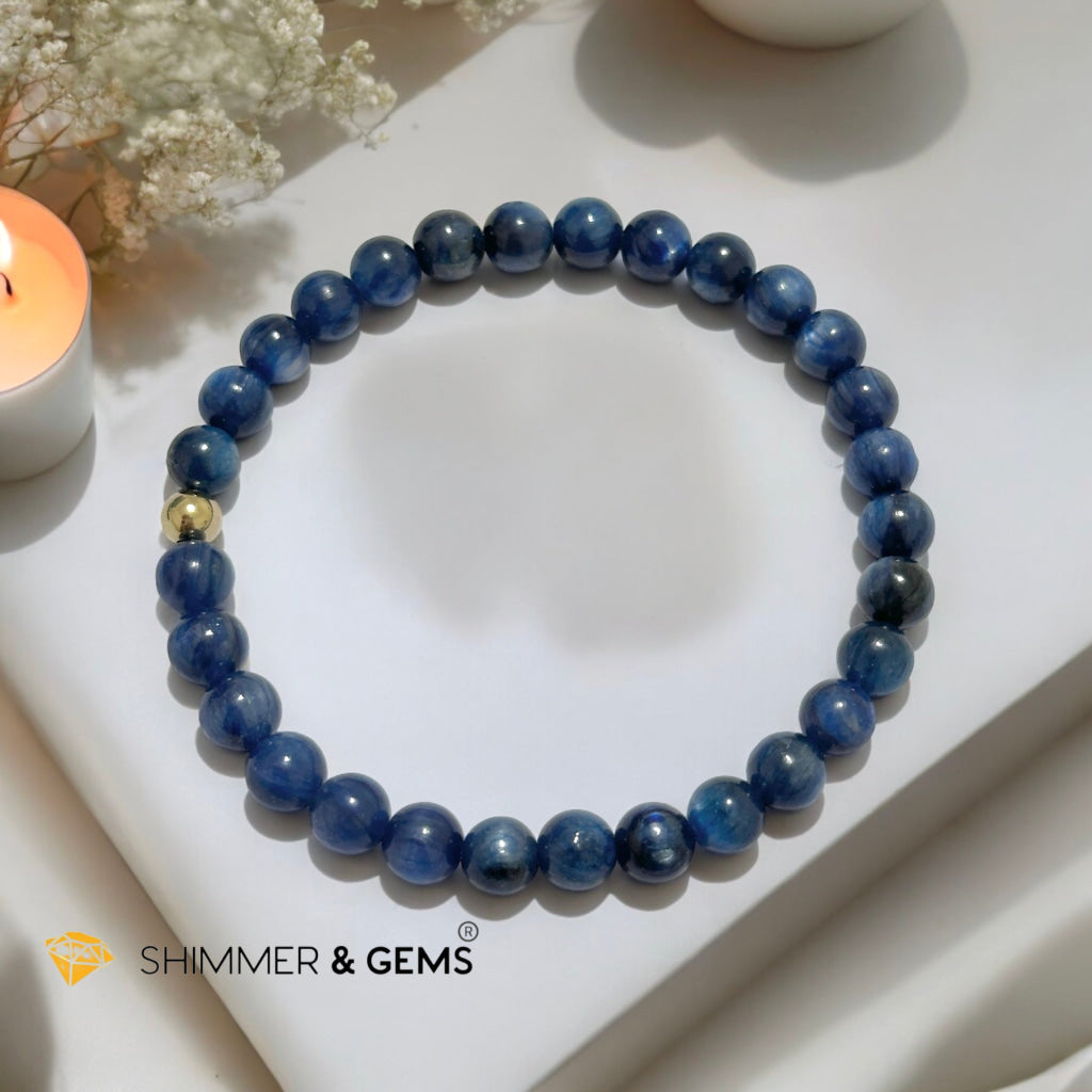 Blue Kyanite 6mm Bracelet with 5mm Gold Filled Bead (High Frequency)AA Grade